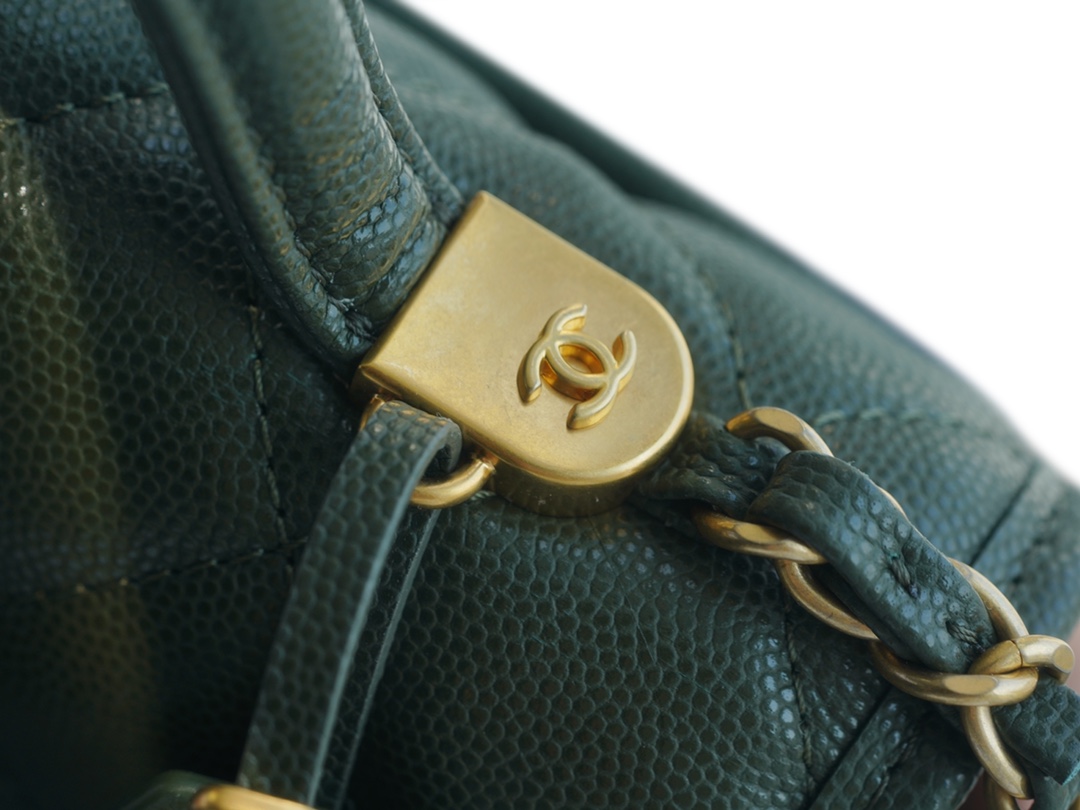 CHANEL 22K Postman Tofu Bag Olive Green Fine Grain Leather  