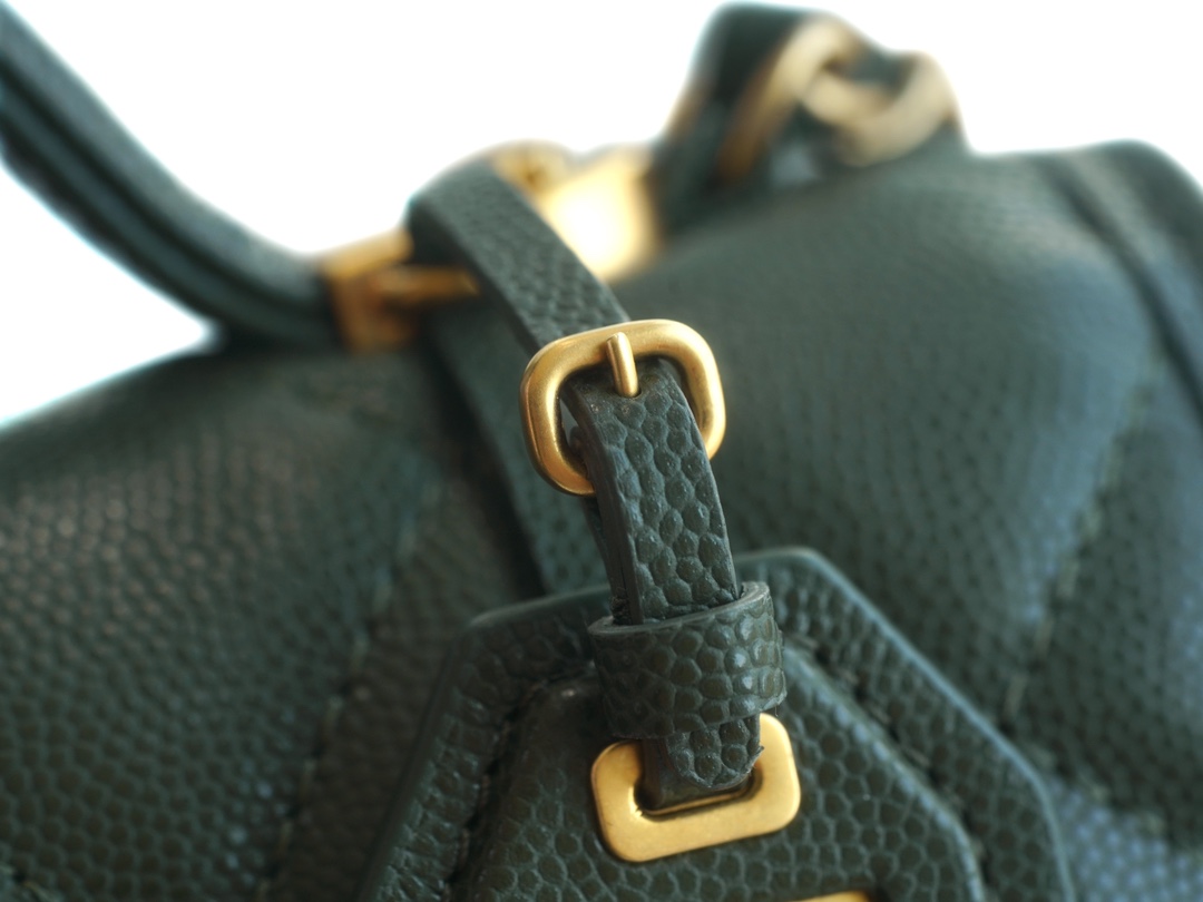 CHANEL 22K Postman Tofu Bag Olive Green Fine Grain Leather  