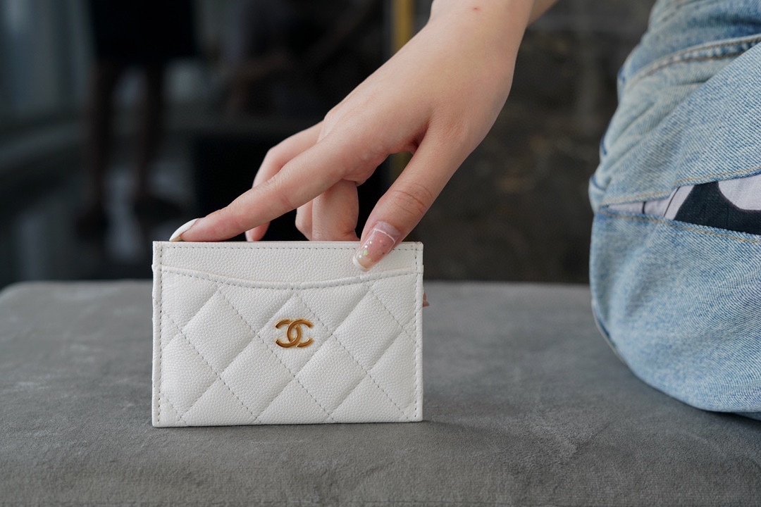 Chanel CF Card Holder White Leather  