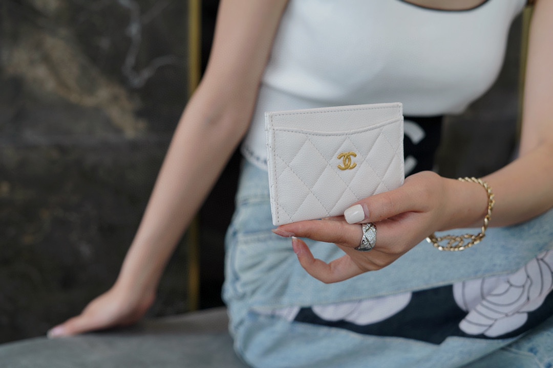 Chanel CF Card Holder White Leather  