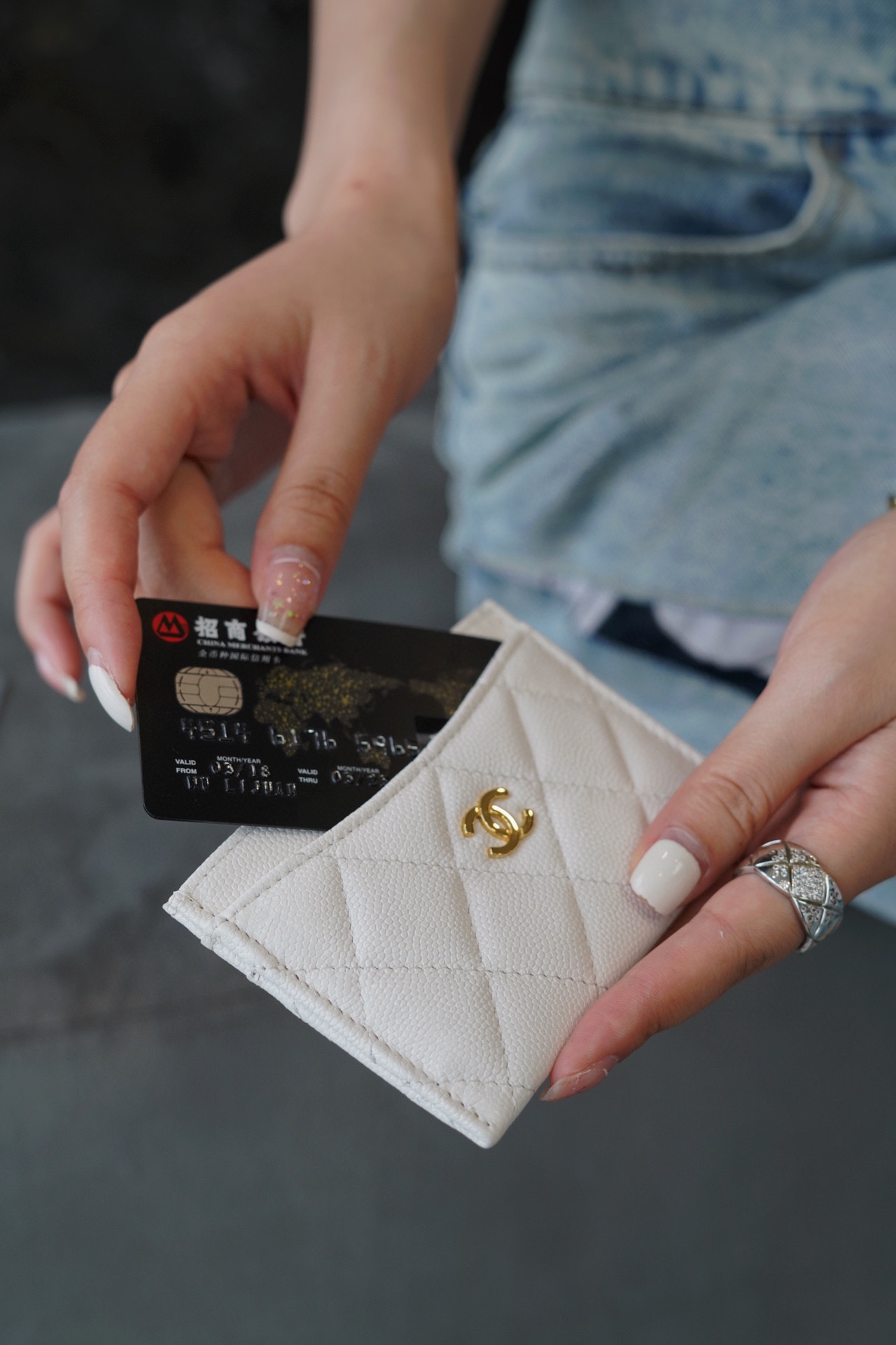 Chanel CF Card Holder White Leather  