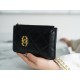 CHAN3L 19 Series Phone Bag Black Gold Goat Leather  