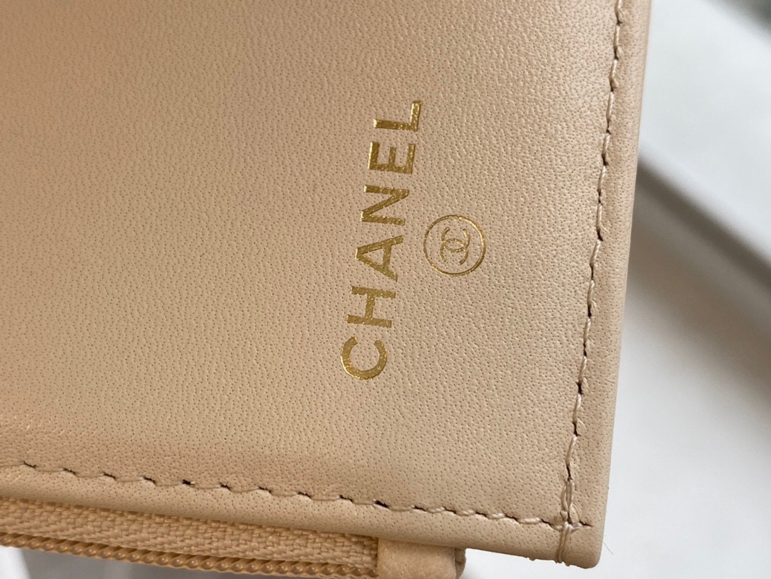 CHANEL 19 Short Wallet Milk Tea Apricot Goat Leather  