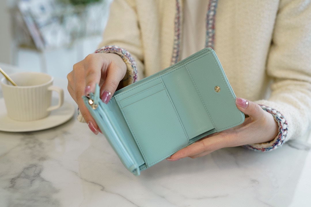 CHANEL 19 Short Wallet Tiffany Blue Goat Leather  