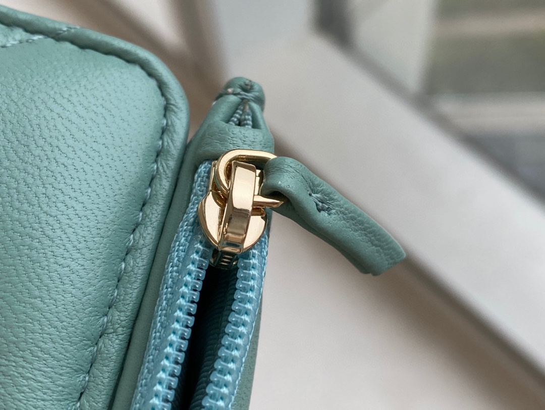 CHANEL 19 Short Wallet Tiffany Blue Goat Leather  