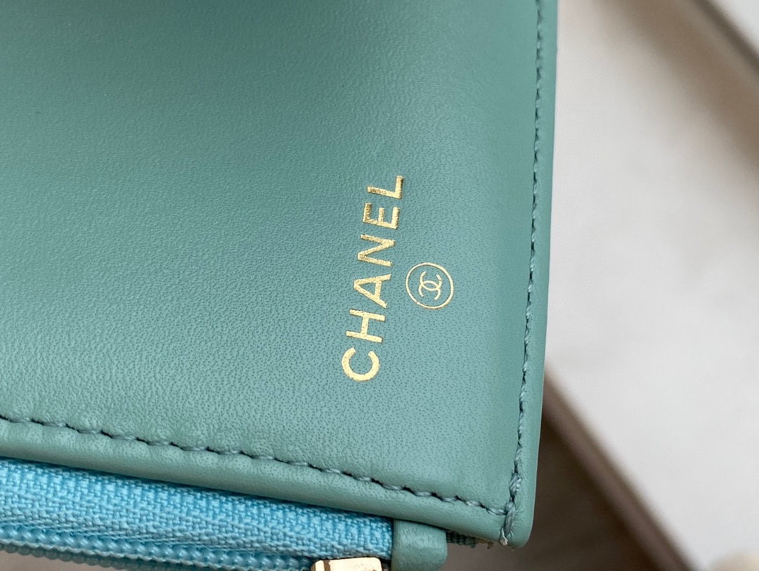 CHANEL 19 Short Wallet Tiffany Blue Goat Leather  