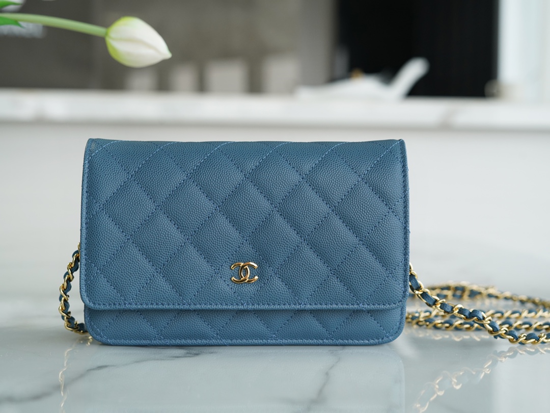 Chanel Wallet (Magnetic Closure) Mist Blue Caviar Leather  