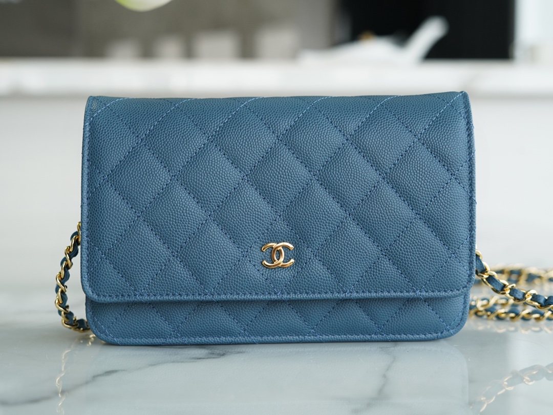 Chanel Wallet (Magnetic Closure) Mist Blue Caviar Leather  