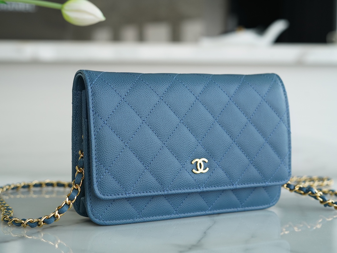 Chanel Wallet (Magnetic Closure) Mist Blue Caviar Leather  