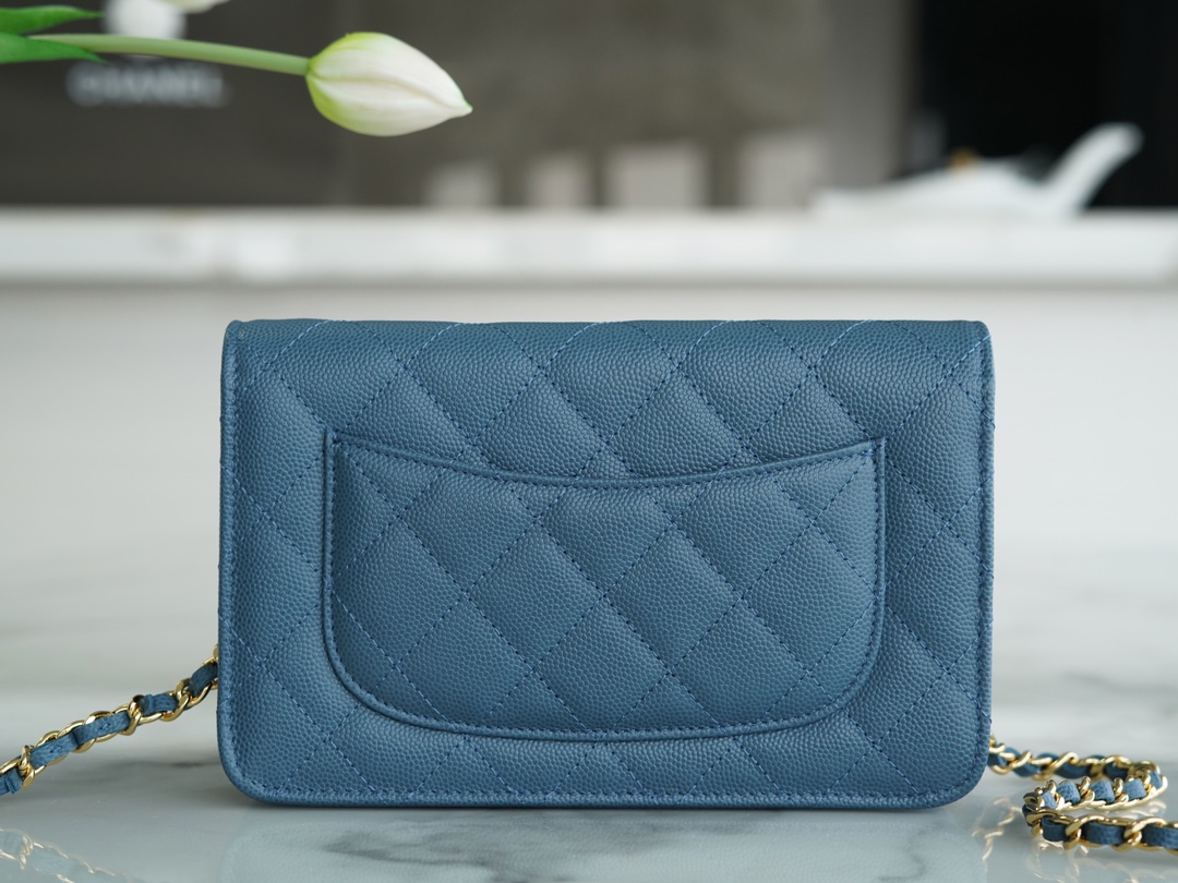 Chanel Wallet (Magnetic Closure) Mist Blue Caviar Leather  