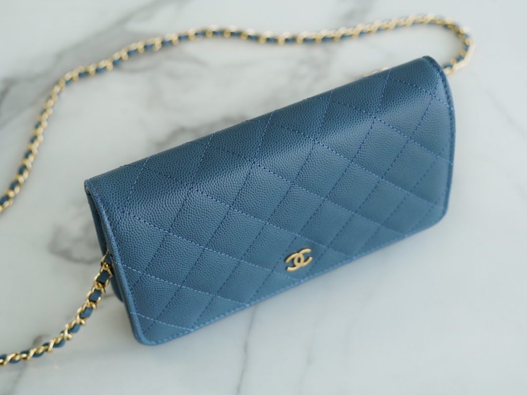 Chanel Wallet (Magnetic Closure) Mist Blue Caviar Leather  