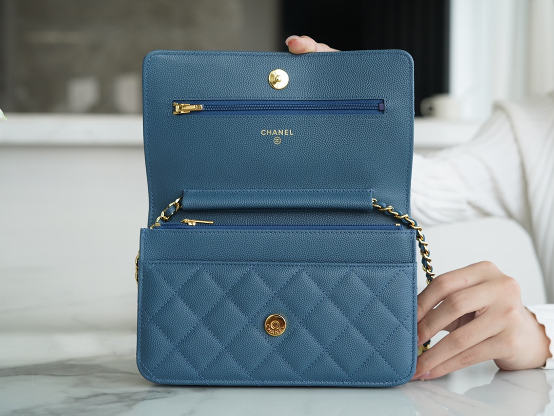 Chanel Wallet (Magnetic Closure) Mist Blue Caviar Leather  