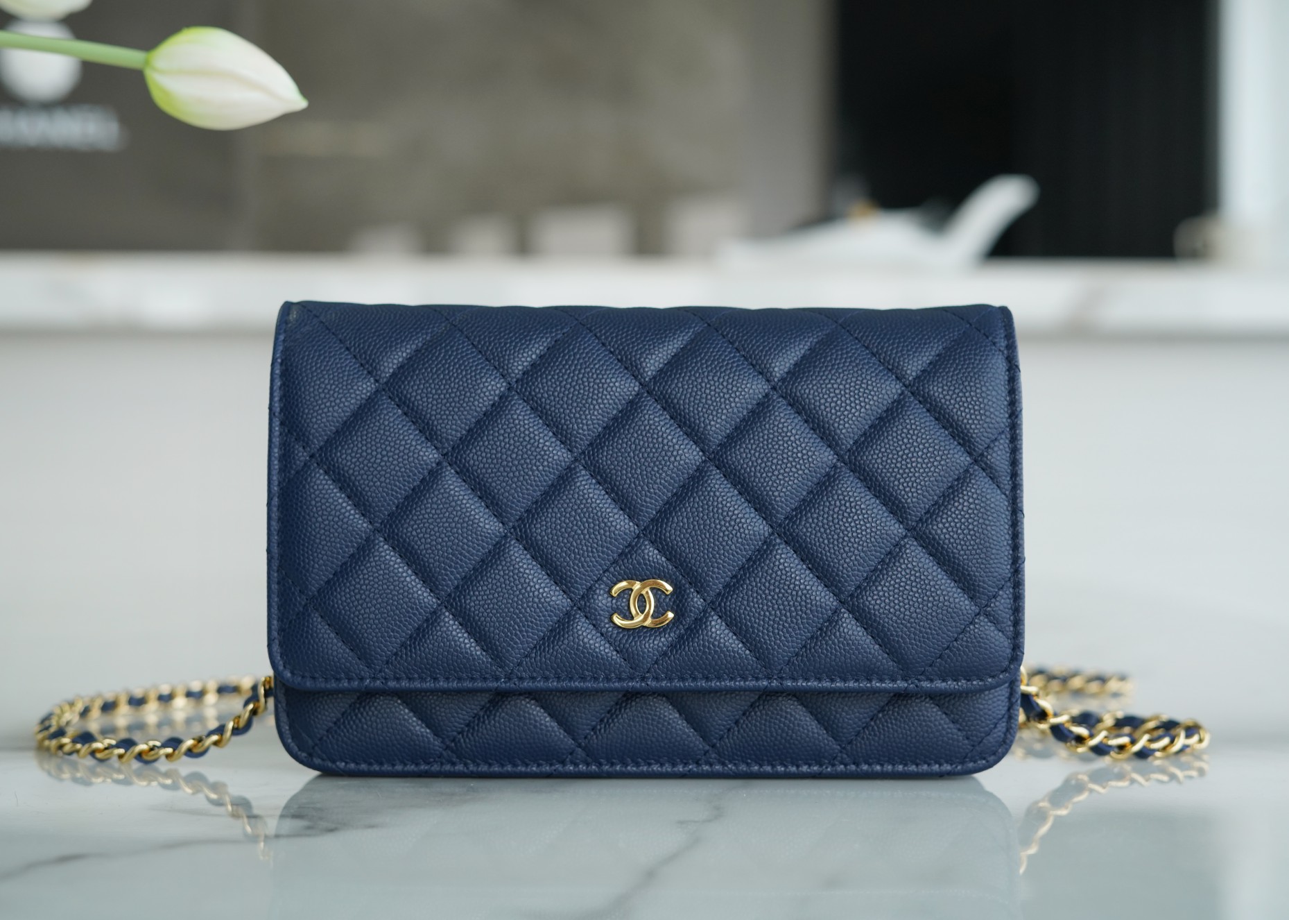 Chanel Wallet (Magnetic Closure) Deep Blue Caviar Leather  