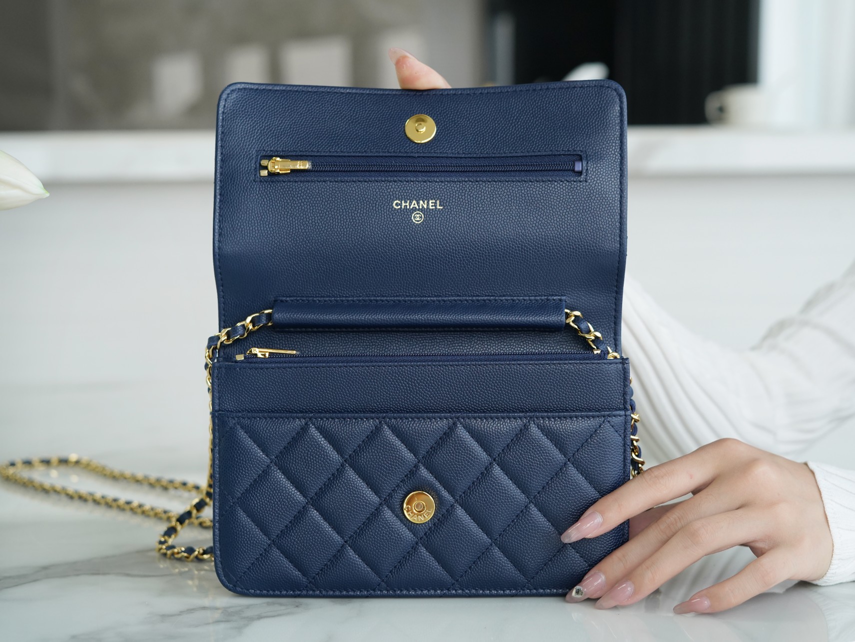 Chanel Wallet (Magnetic Closure) Deep Blue Caviar Leather  