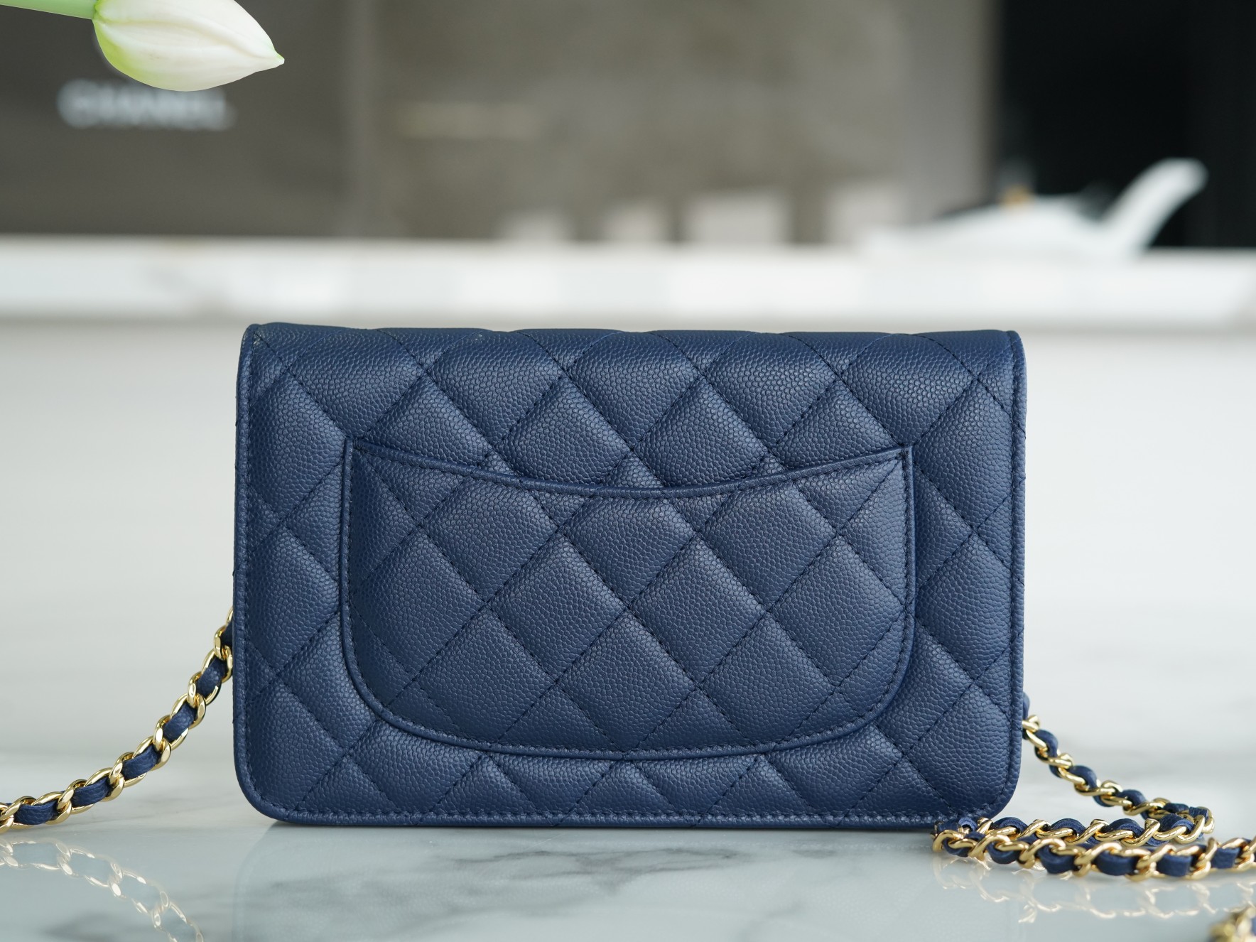 Chanel Wallet (Magnetic Closure) Deep Blue Caviar Leather  