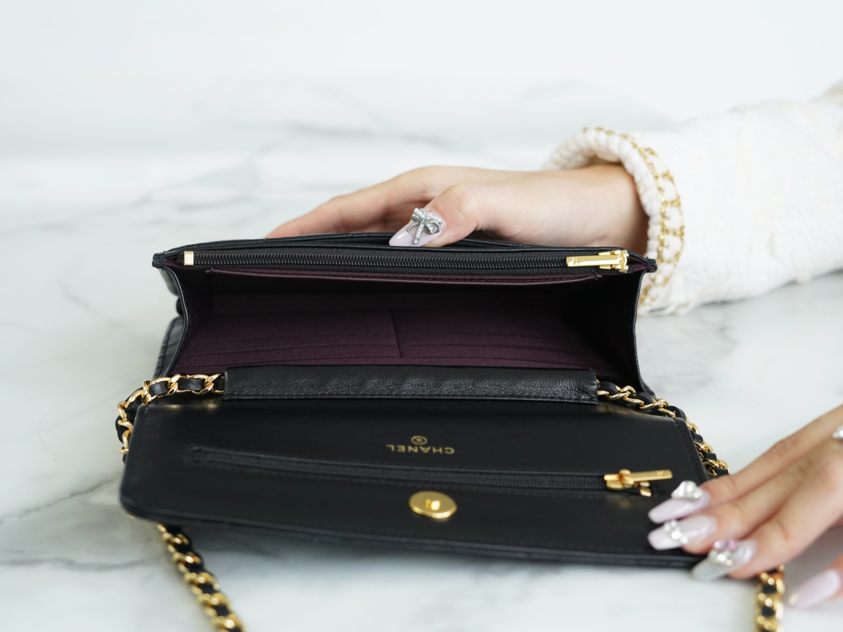 CHANEL Entry-Level Classic WOC (Magnetic Closure) Black Gold Lambskin  