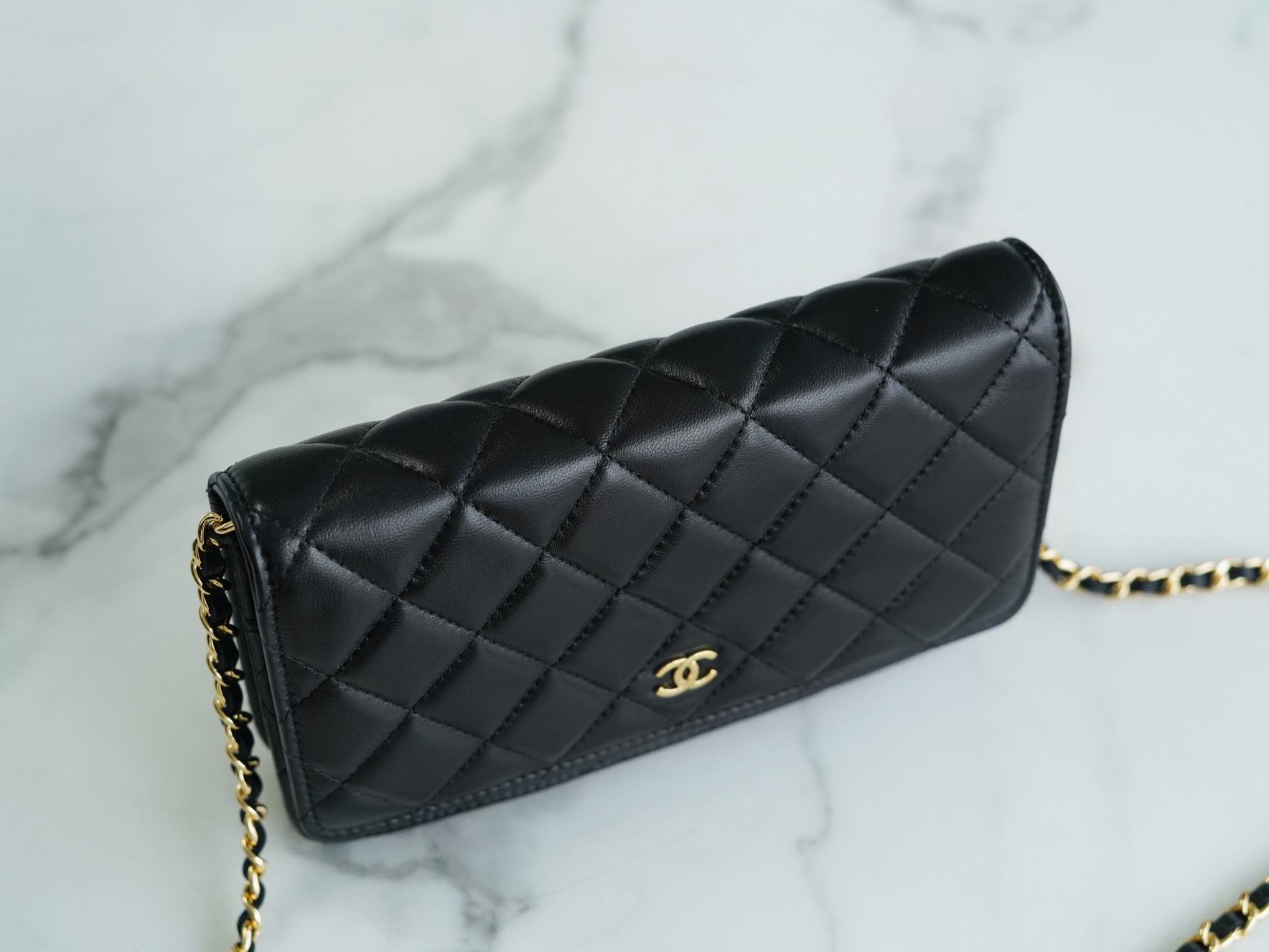 CHANEL Entry-Level Classic WOC (Magnetic Closure) Black Gold Lambskin  