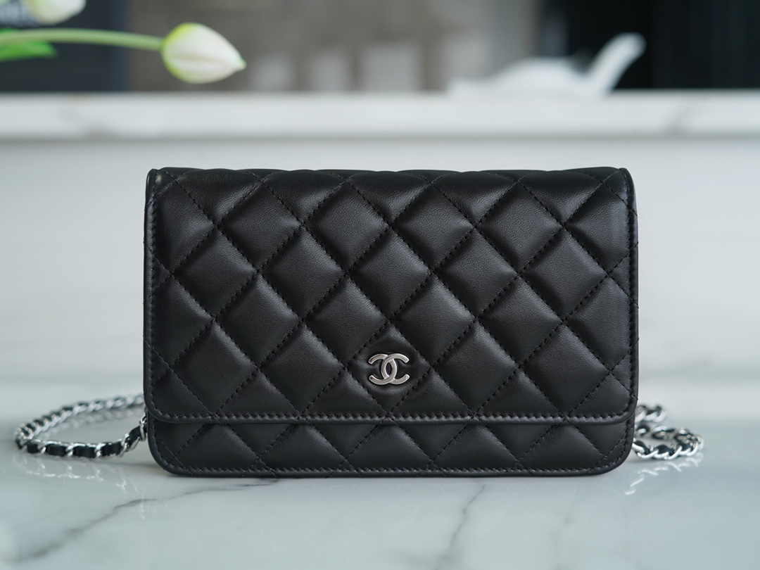 CHANEL Entry-Level Classic WOC (Magnetic Closure) Black Silver Lambskin  