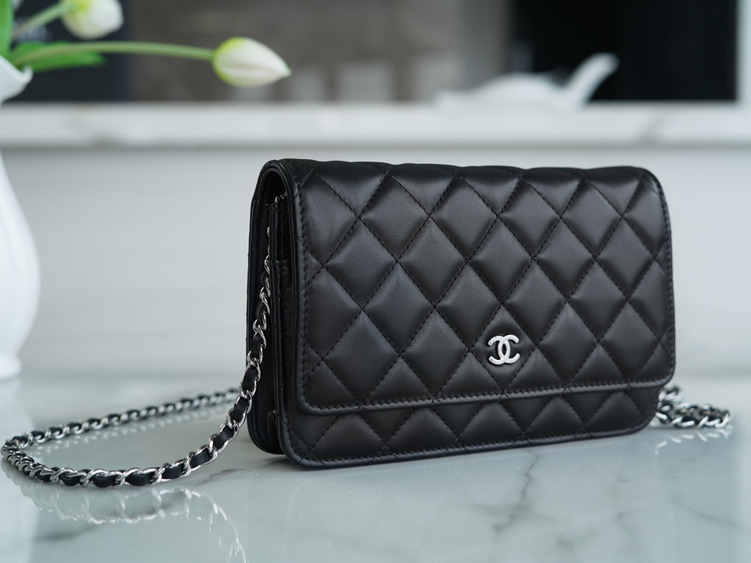 CHANEL Entry-Level Classic WOC (Magnetic Closure) Black Silver Lambskin  