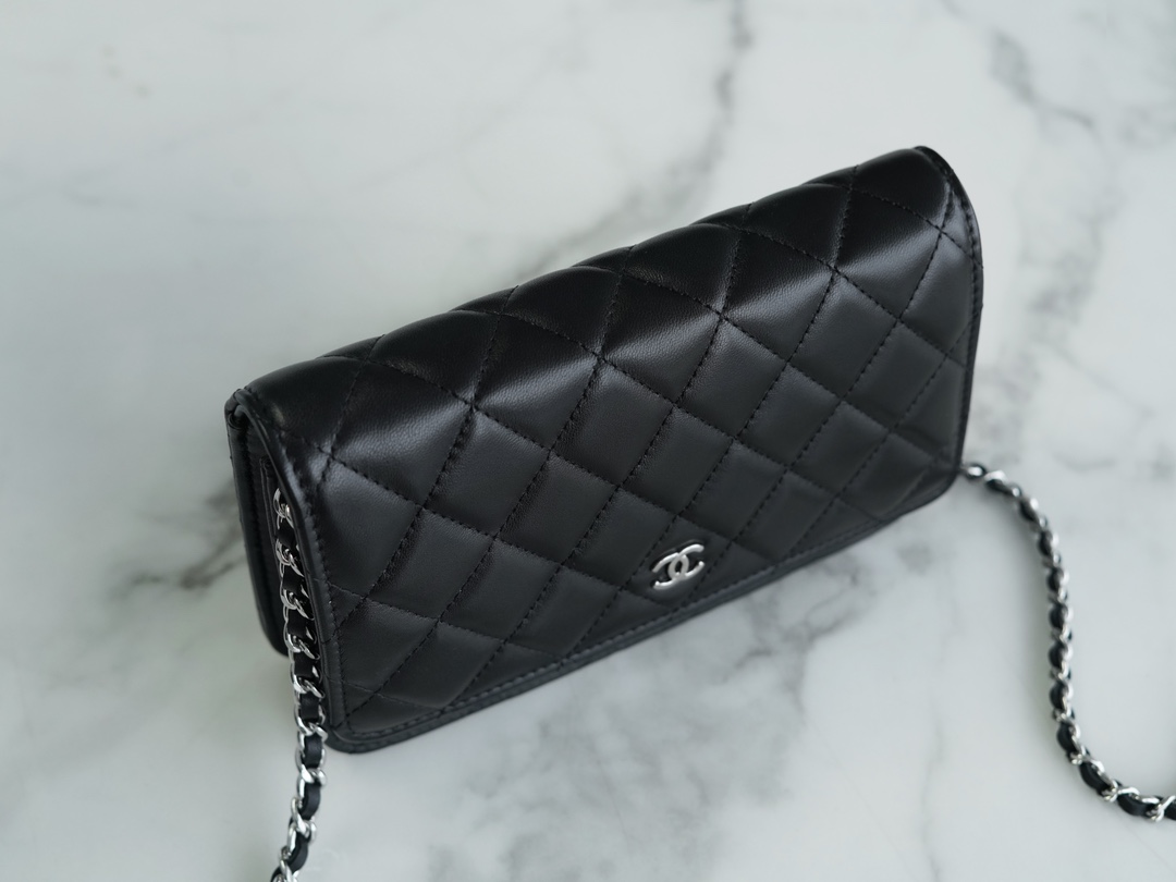 CHANEL Entry-Level Classic WOC (Magnetic Closure) Black Silver Lambskin  