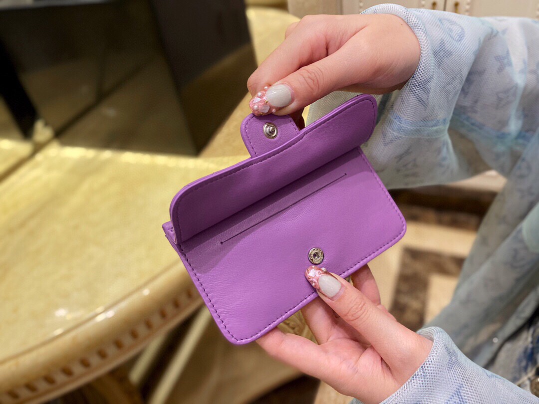 2020 Spring/Summer New Zipper Coin Card Holder Lavender Purple Lambskin  