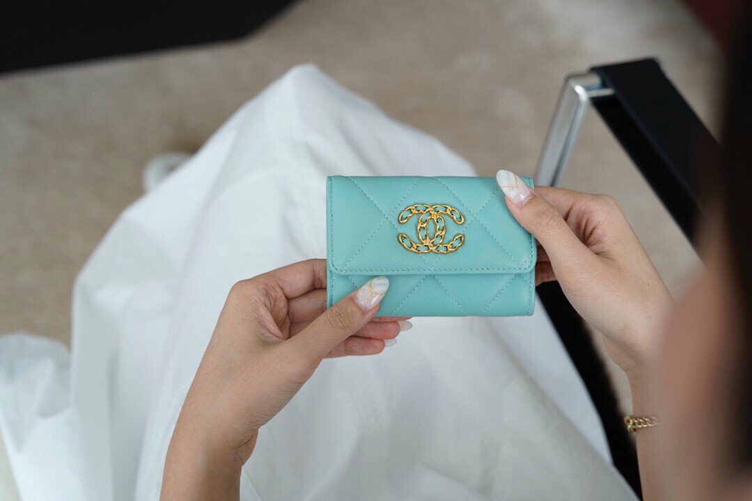 19 Series Card Holder Tiffany Blue Goat Leather  