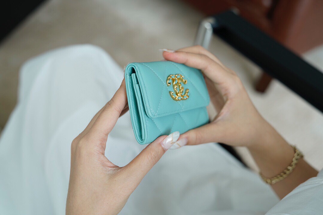 19 Series Card Holder Tiffany Blue Goat Leather  