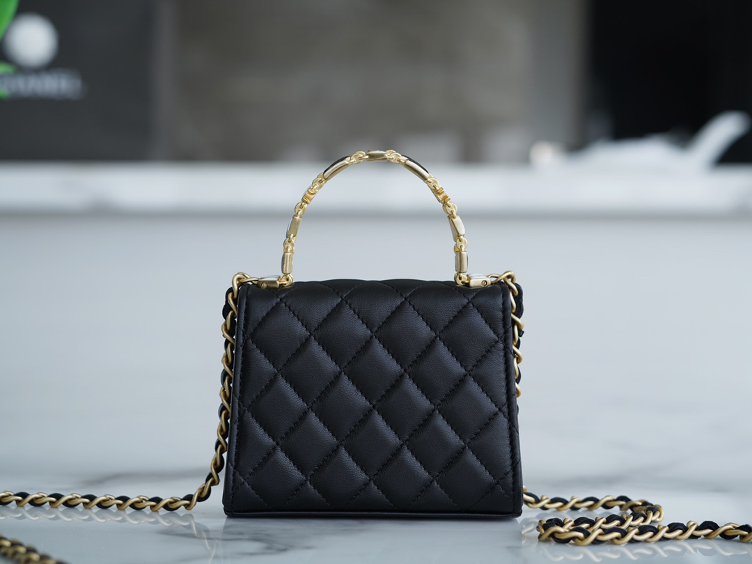 CHANEL 22B Enamel Handle Chain Bag Small Black  