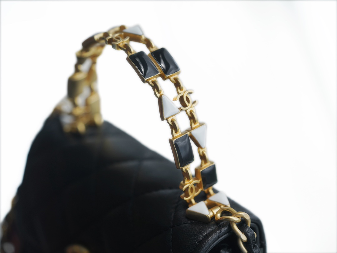 CHANEL 22B Enamel Handle Chain Bag Small Black  