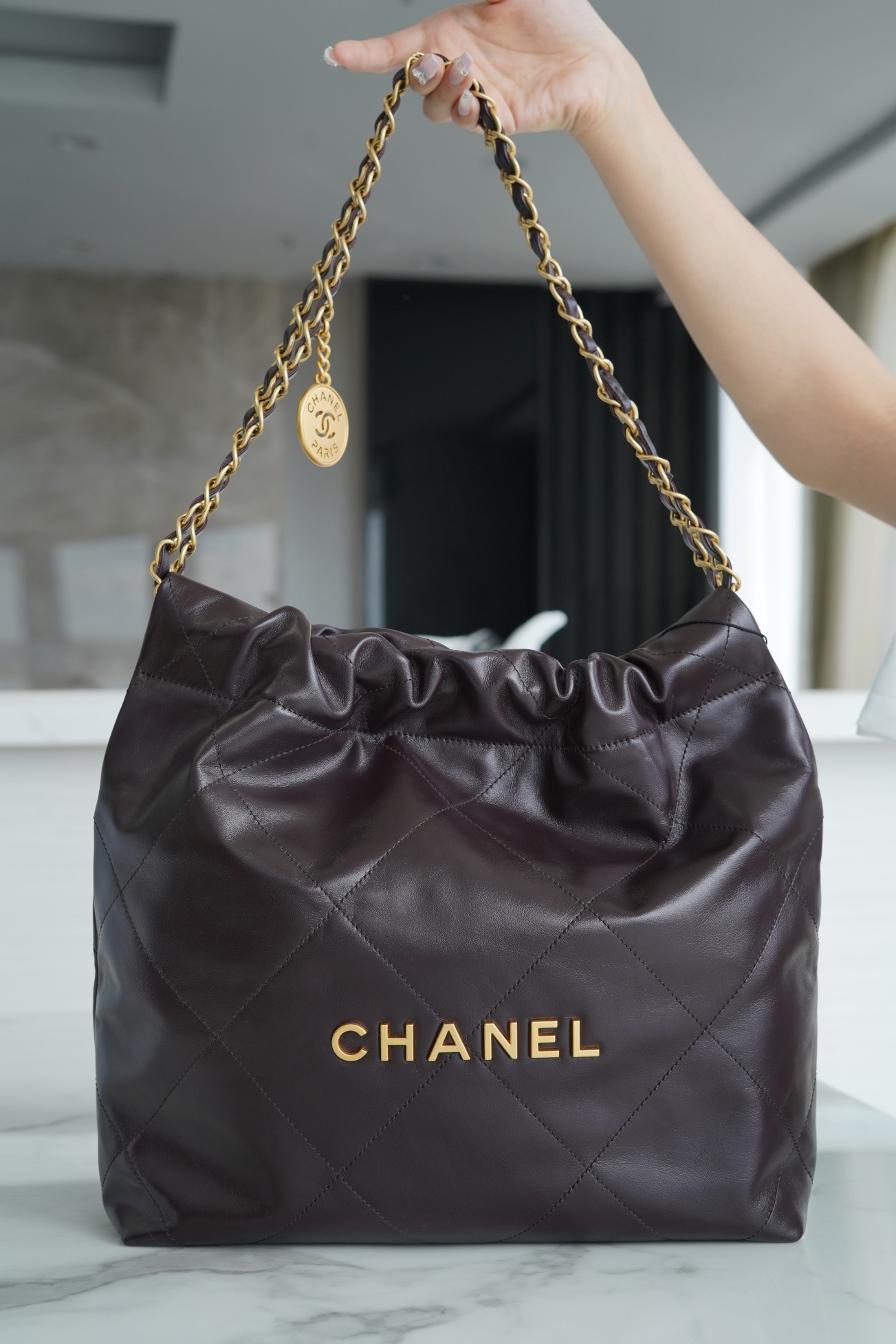 CHANEL 22P Handbag Chocolate Small  