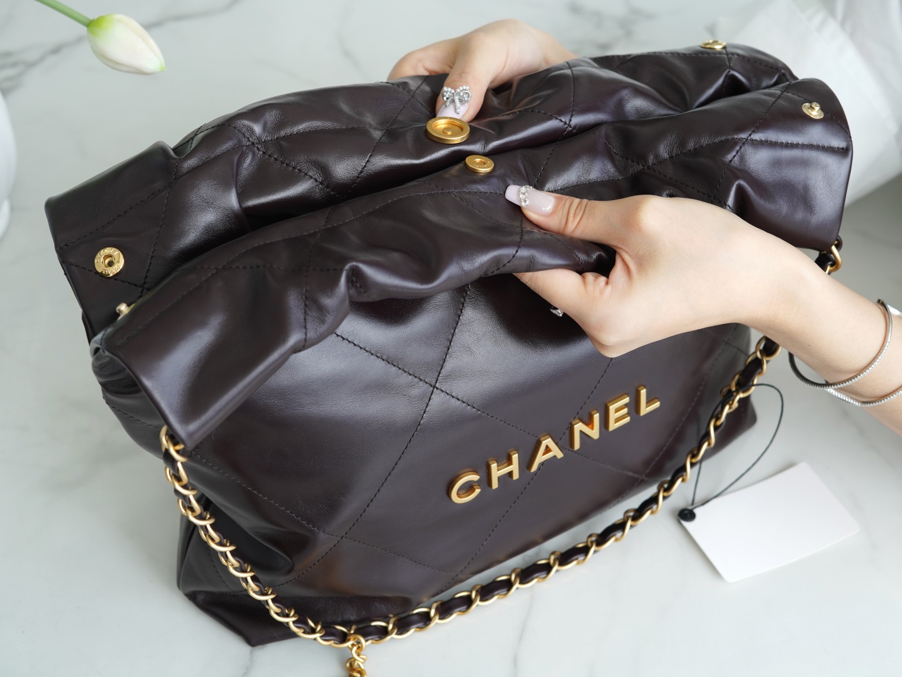 CHANEL 22P Handbag Chocolate Small  