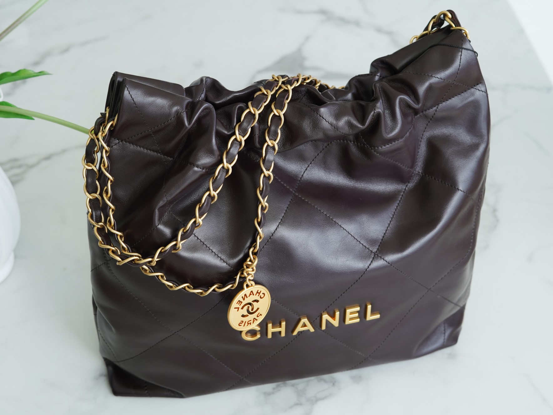 CHANEL 22P Handbag Chocolate Small  