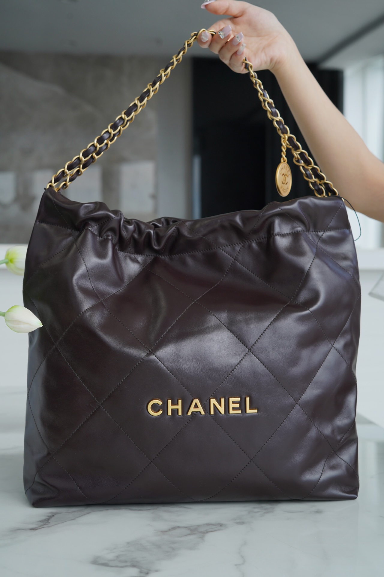 CHANEL 22P Handbag Chocolate Medium  