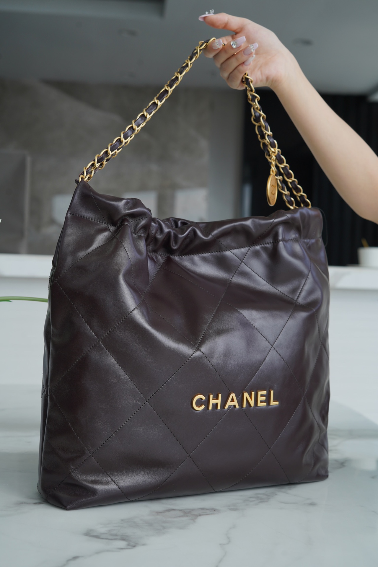 CHANEL 22P Handbag Chocolate Medium  