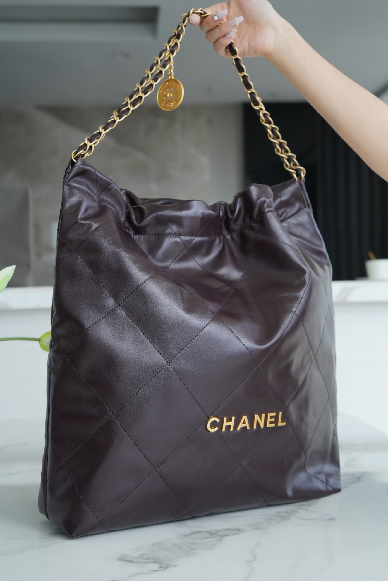 CHANEL 22P Spring/Summer New 22 Handbag Chocolate Large  