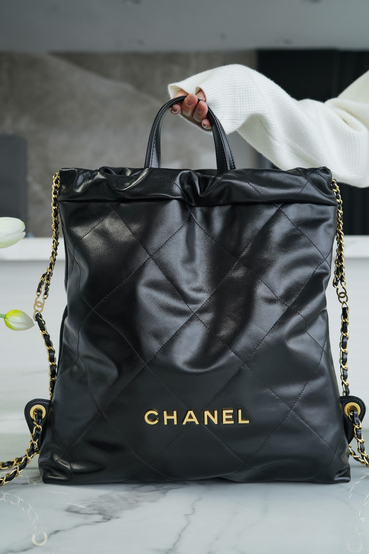 CHANEL 22P Spring/Summer New 22P Backpack Glossy Calfskin  