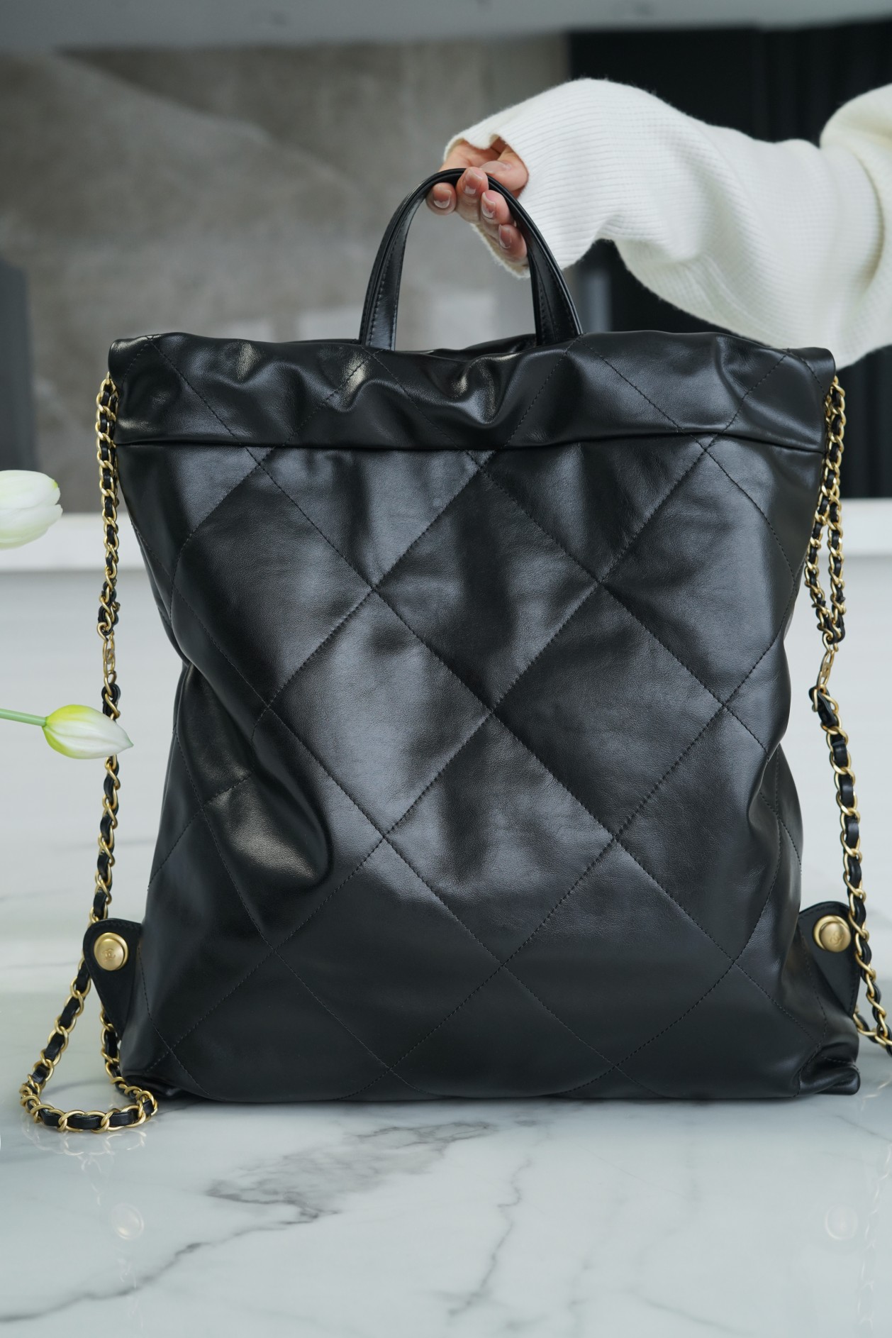 CHANEL 22P Spring/Summer New 22P Backpack Glossy Calfskin  