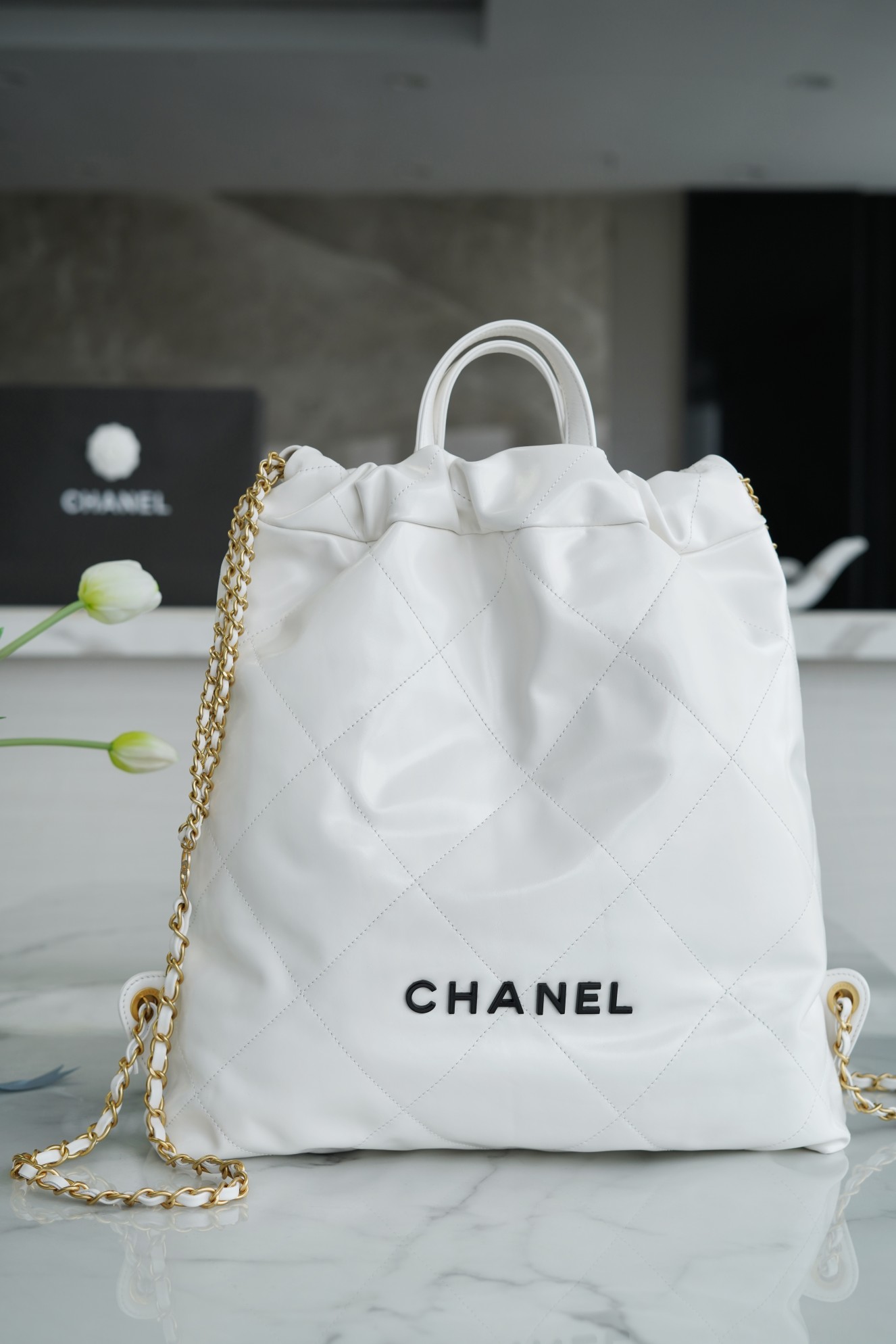 CHANEL 22P Spring/Summer New 22P Backpack Glossy Calfskin  