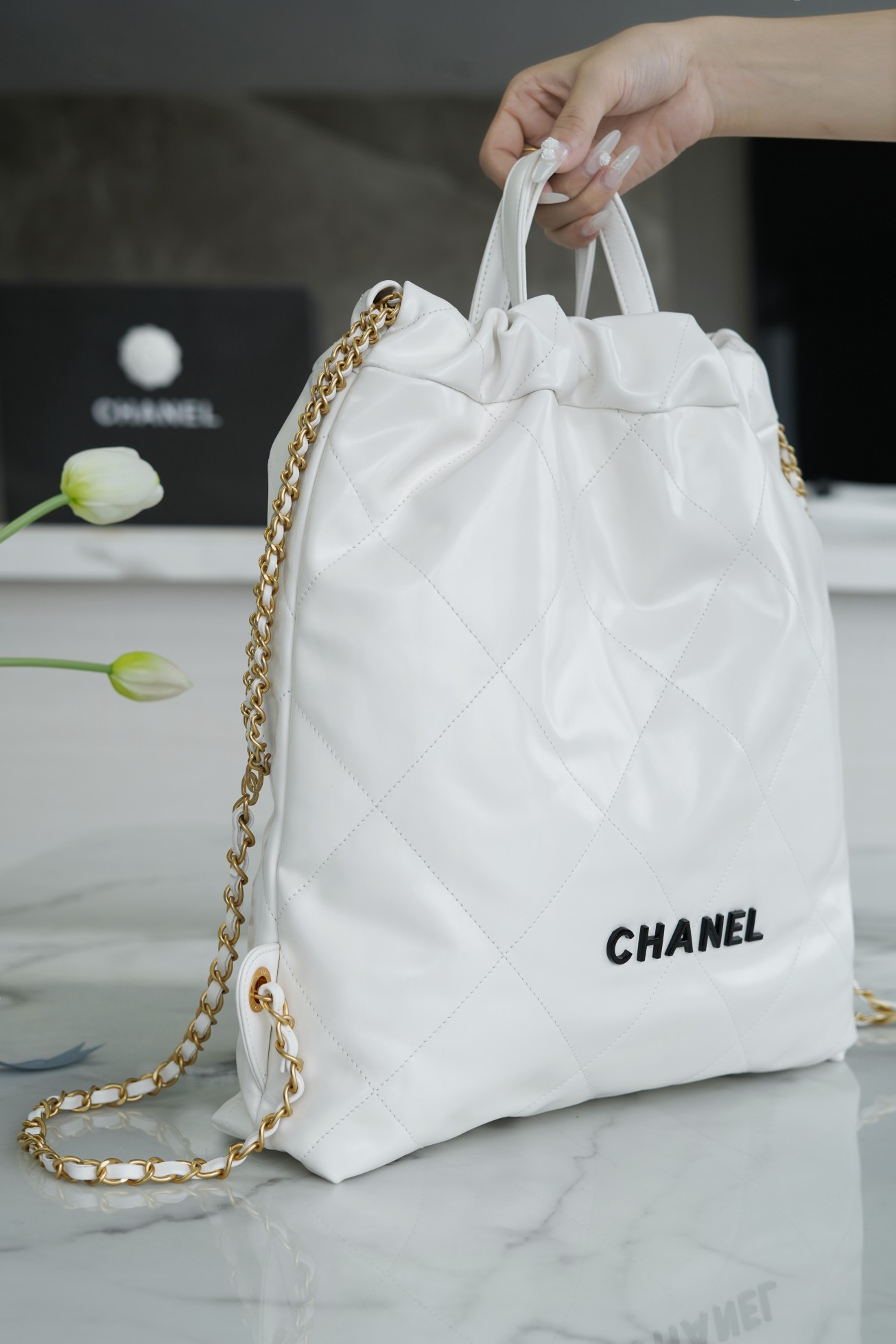 CHANEL 22P Spring/Summer New 22P Backpack Glossy Calfskin  