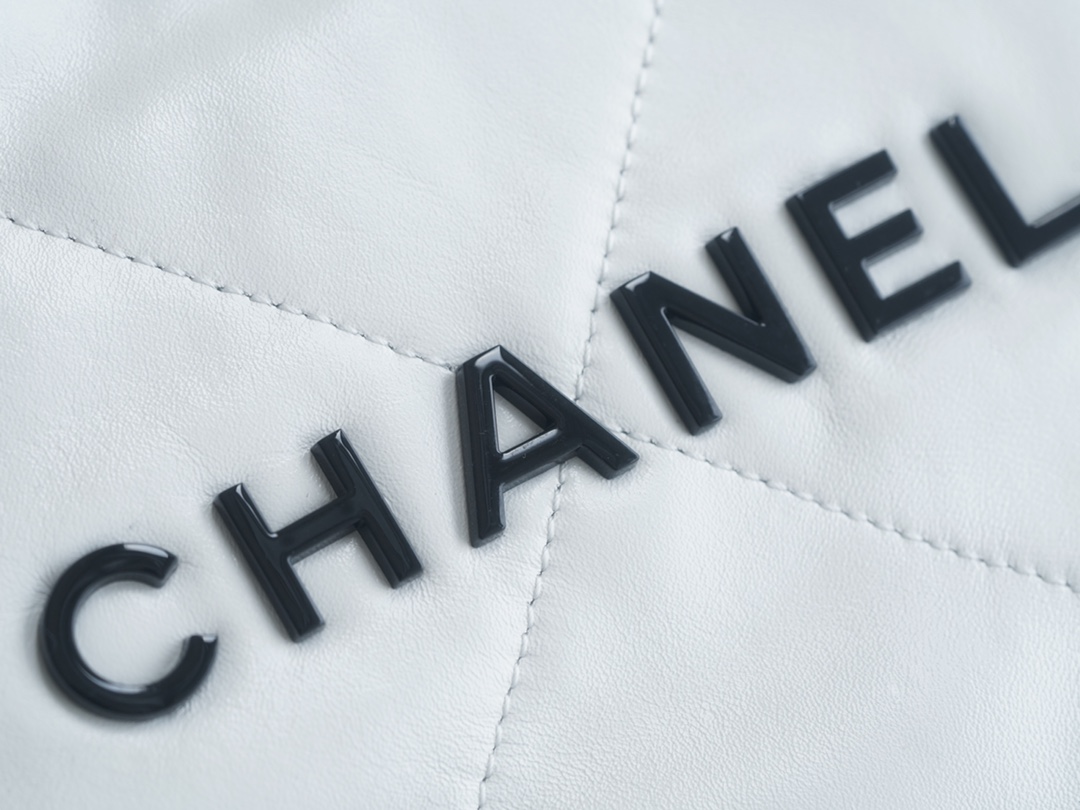 CHANEL 22P Handbag Small White with Black Hardware  