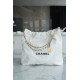 CHANEL 22P Handbag Medium White with Black Hardware Calfskin  