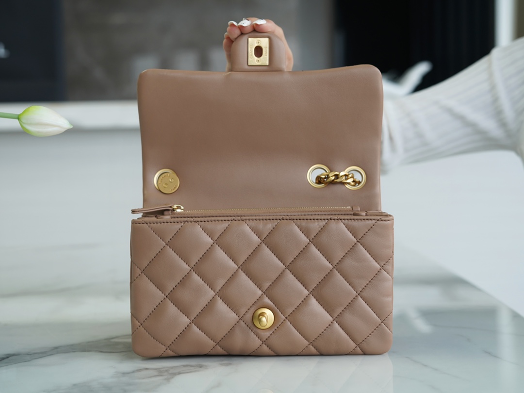 CHANEL 22K New Adjustable Flap Bag Milk Tea Almond Small  