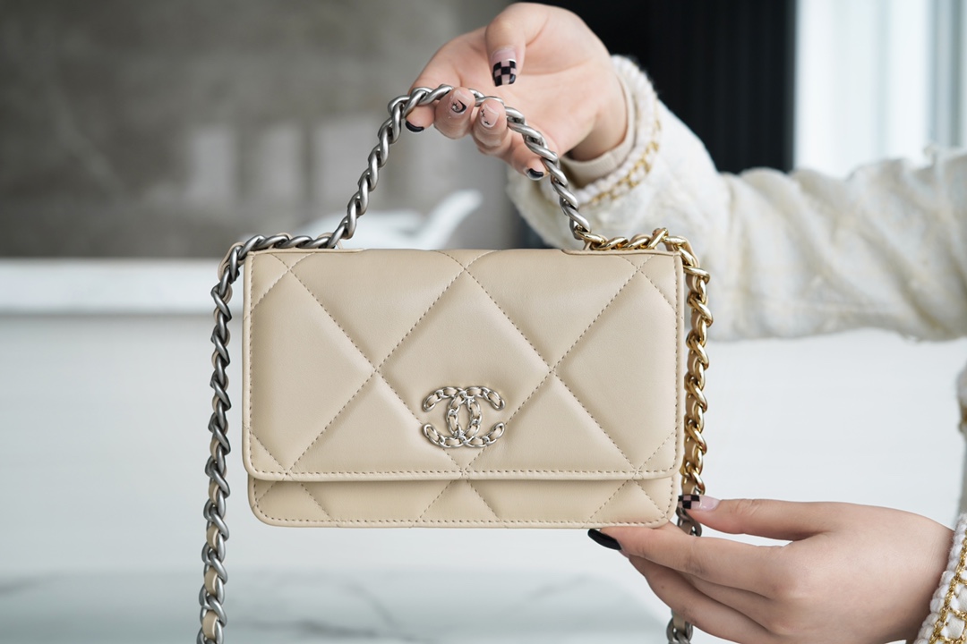 CHANEL 19 WOC 22C Almond Color Silver Hardware  