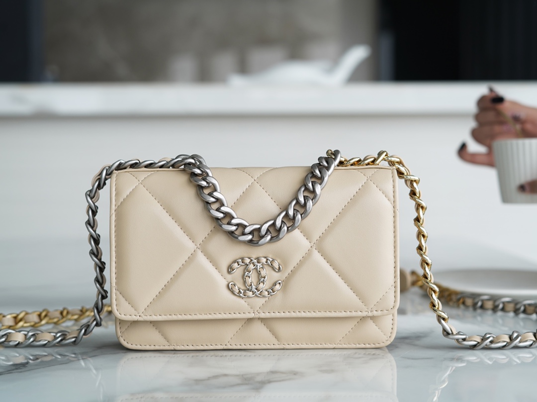 CHANEL 19 WOC 22C Almond Color Silver Hardware  