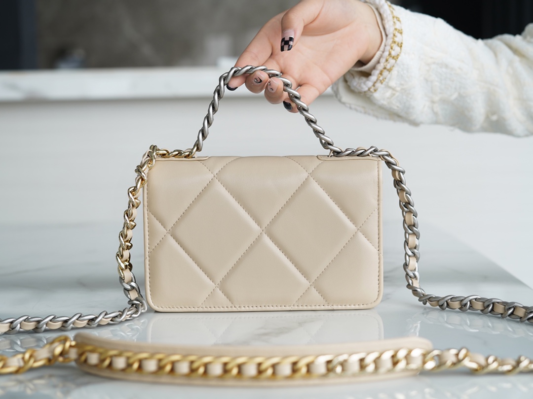 CHANEL 19 WOC 22C Almond Color Silver Hardware  