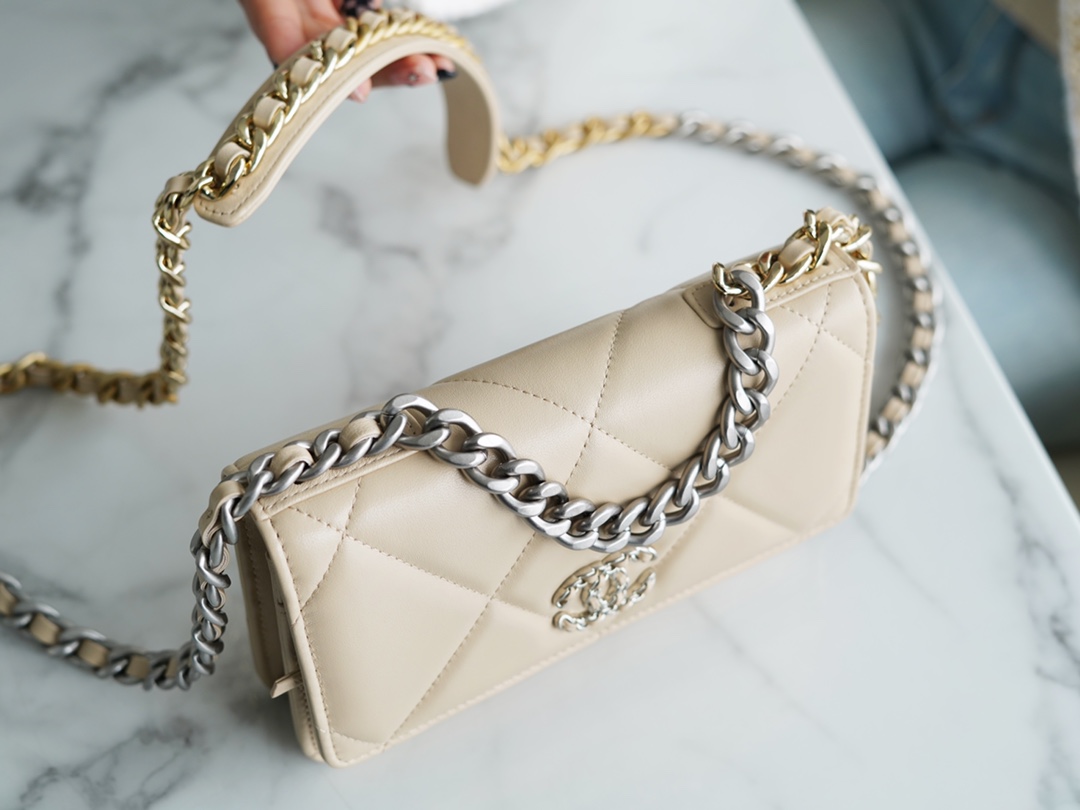 CHANEL 19 WOC 22C Almond Color Silver Hardware  