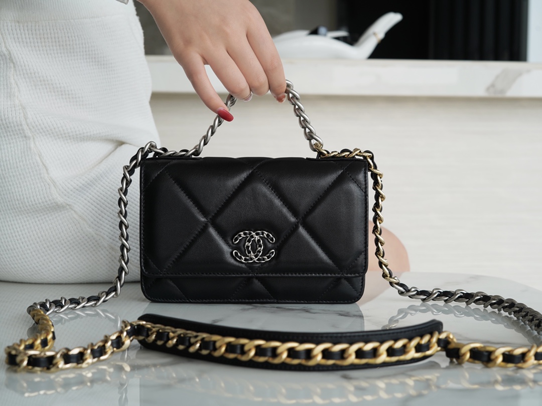 CHANEL 19 WOC 22C Black Silver Hardware  