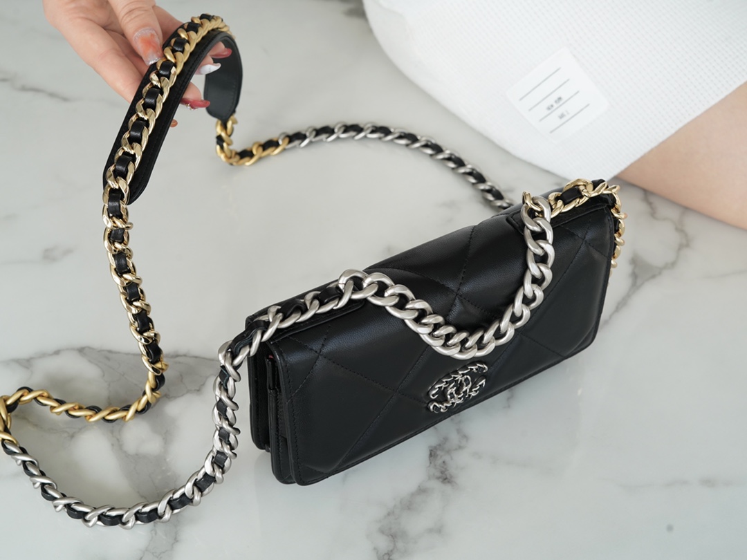 CHANEL 19 WOC 22C Black Silver Hardware  