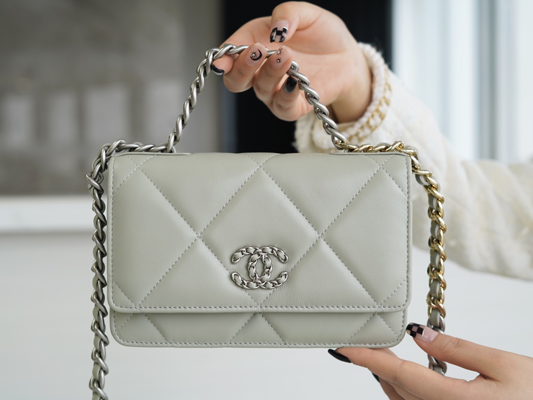 CHANEL 19 WOC 22C Light Gray Silver Hardware  