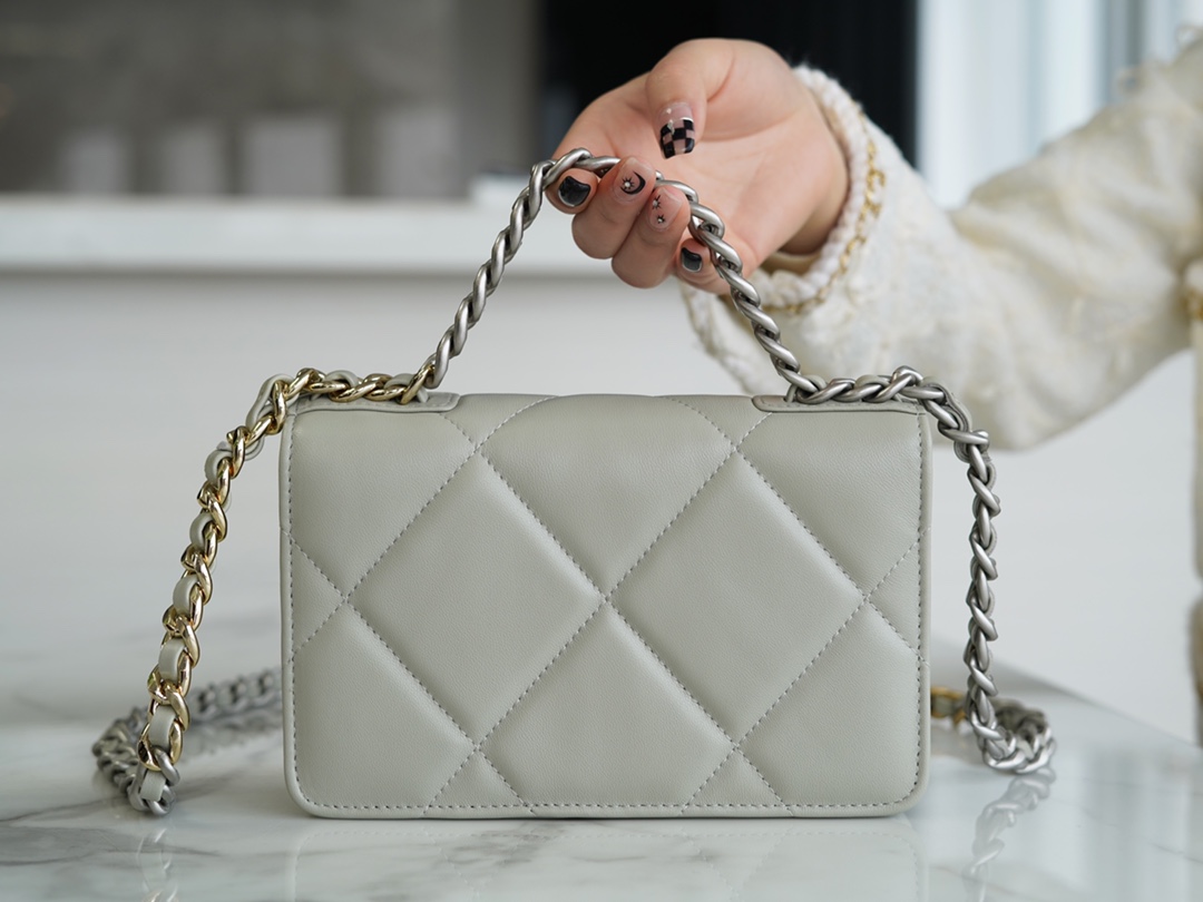 CHANEL 19 WOC 22C Light Gray Silver Hardware  